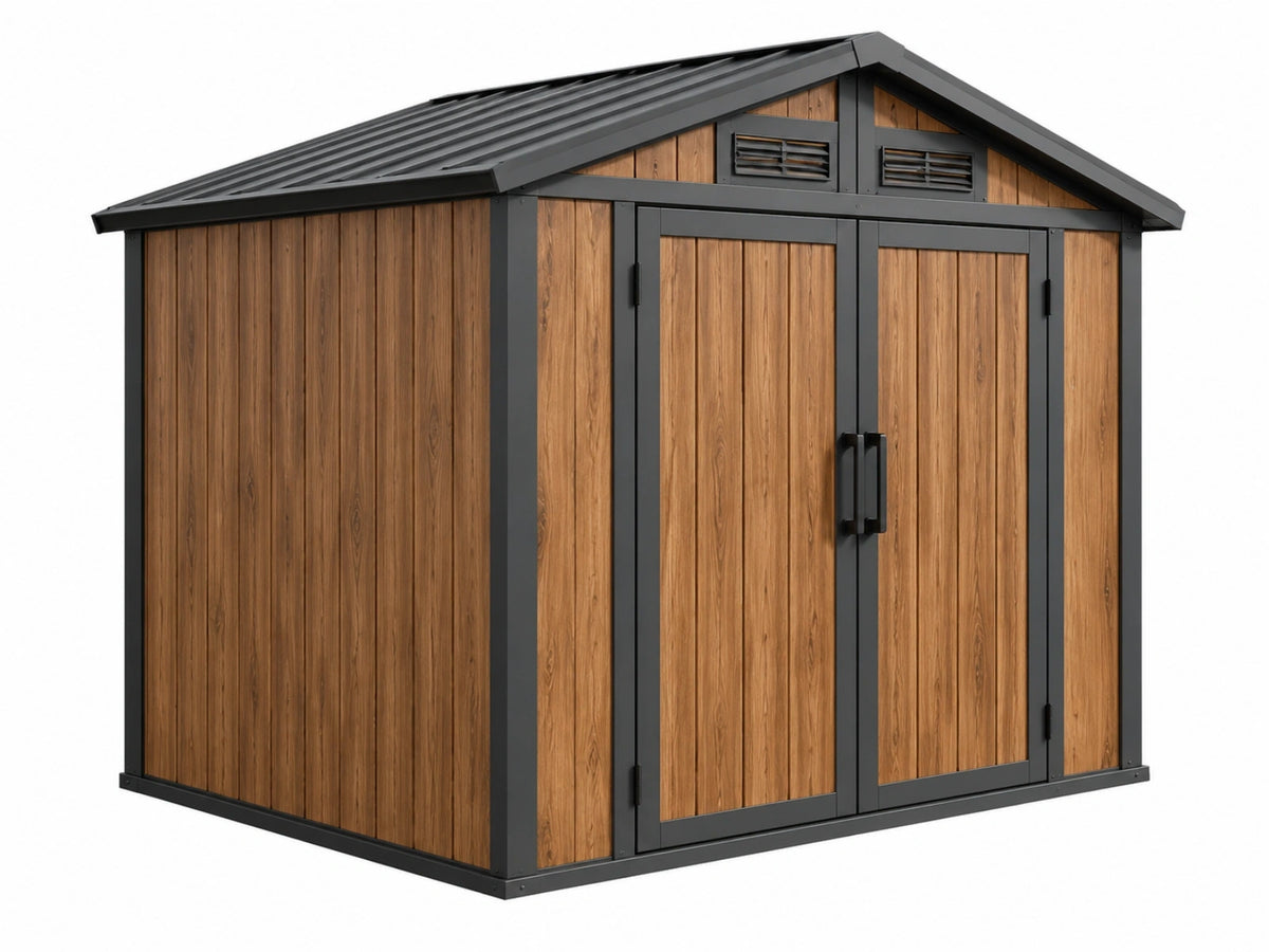 Abri de jardin 213 x 130 x 185 cm en acier brun et noir à double porte