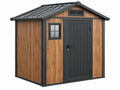 Abri de jardin 213 x 127 x 185 cm en résine aspect bois marron anthracite avec toit incliné