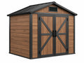 Abri de jardin 200 x 120 x 190 cm aspect bois brun et métal noir avec portes doubles
