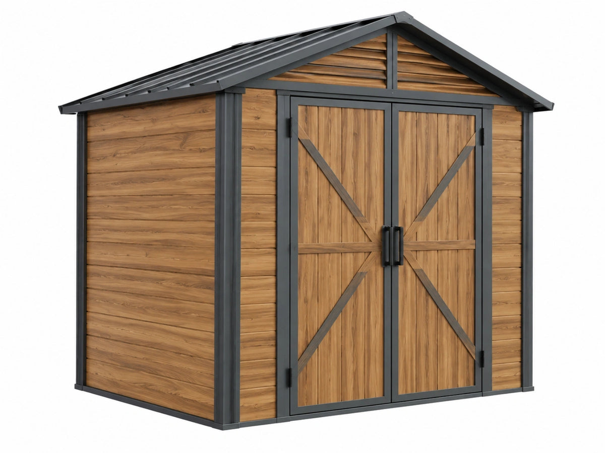 Abri de jardin 213 x 130 x 185 cm en métal aspect bois marron anthracite style chalet