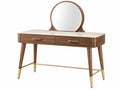 Coiffeuse 120 x 45 x 140 cm en bois marron avec miroir rond et 2 tiroirs style contemporain
