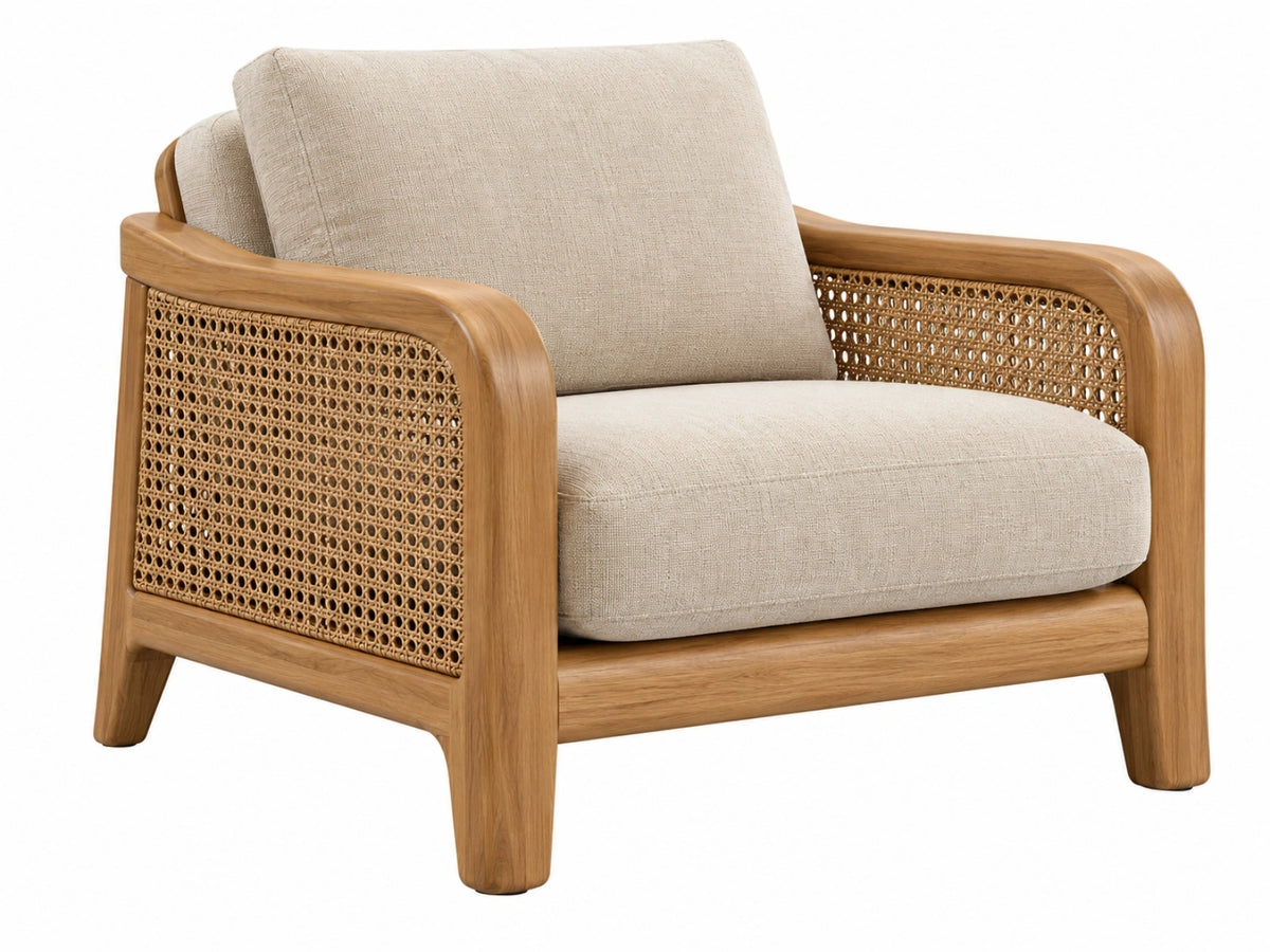 Fauteuil 75 x 80 x 82 cm en bois et rotin beige style naturel