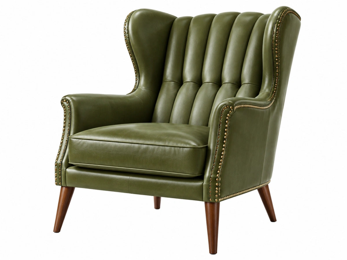 Fauteuil bergère 82 x 90 x 108 cm aspect cuir vert olive style classique