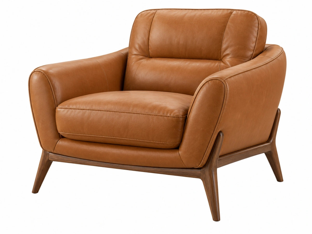 Fauteuil 100 x 90 x 92 cm en cuir camel style contemporain
