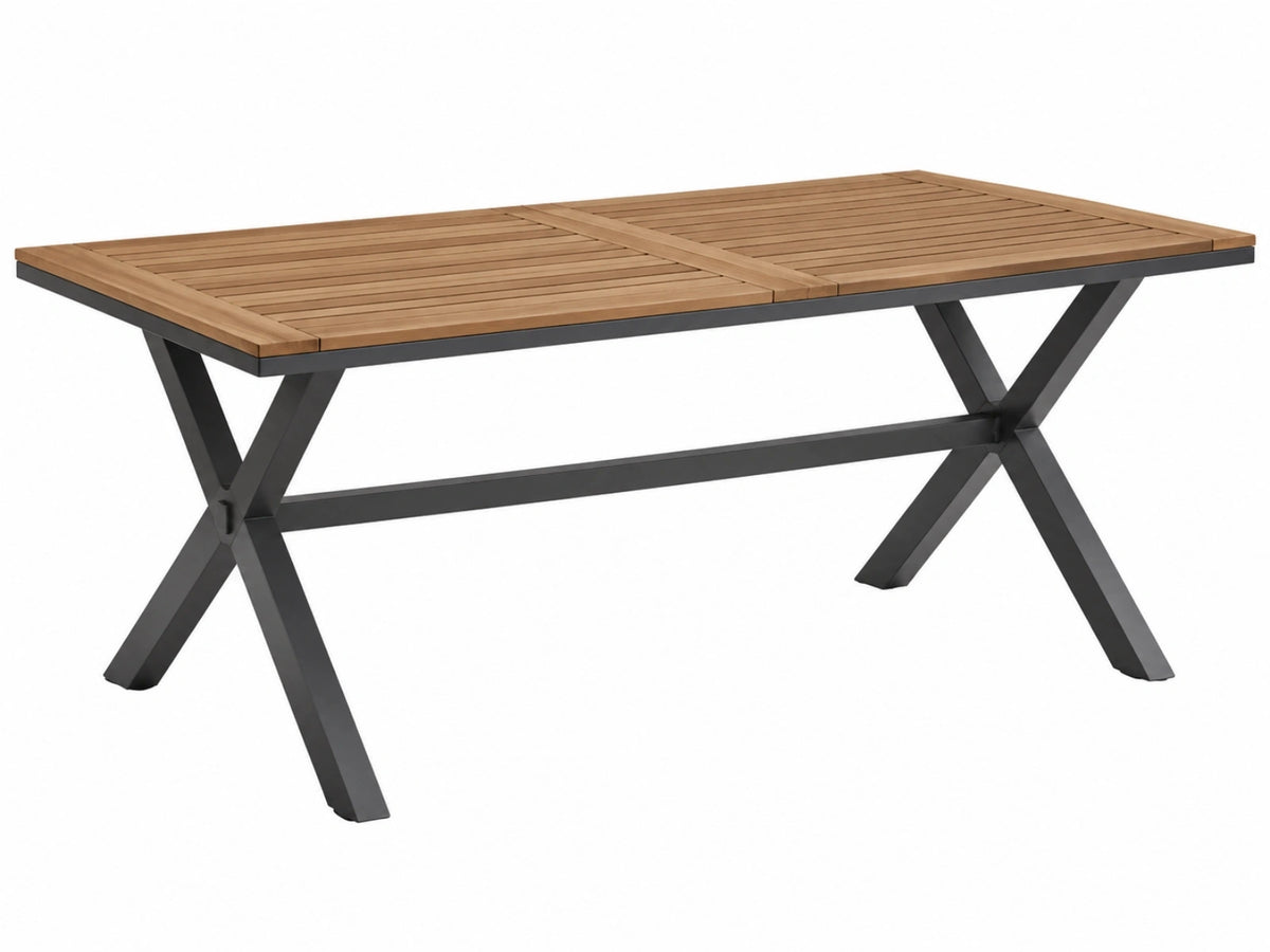 Table de jardin 200 x 100 x 75 cm bois et acier noir style industriel