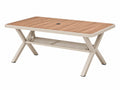 Table de jardin 180 x 90 x 75 cm en bois et métal marron beige avec trou de parasol style contemporain
