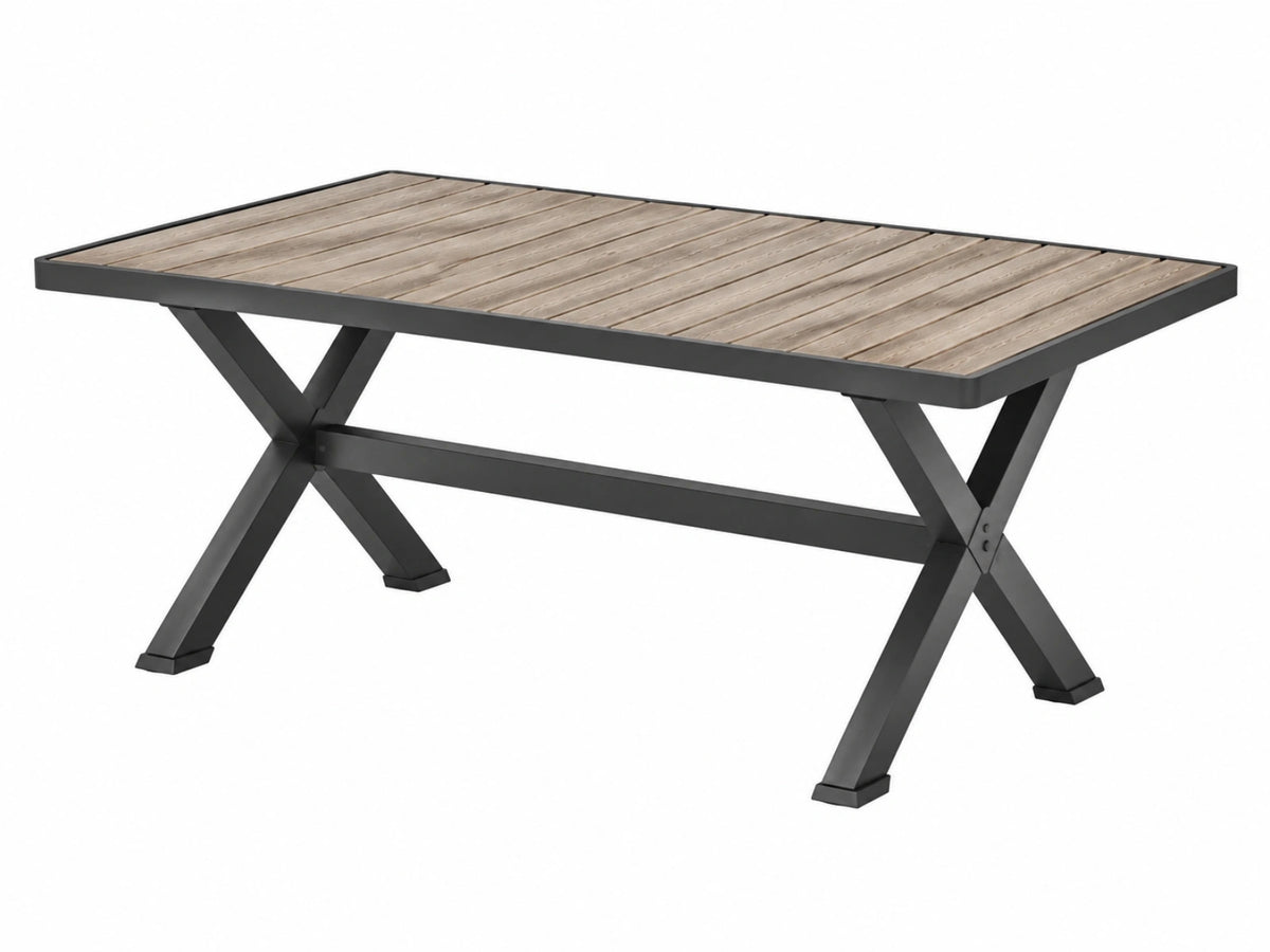 Table de jardin 180 x 90 x 75 cm bois et métal noir style industriel