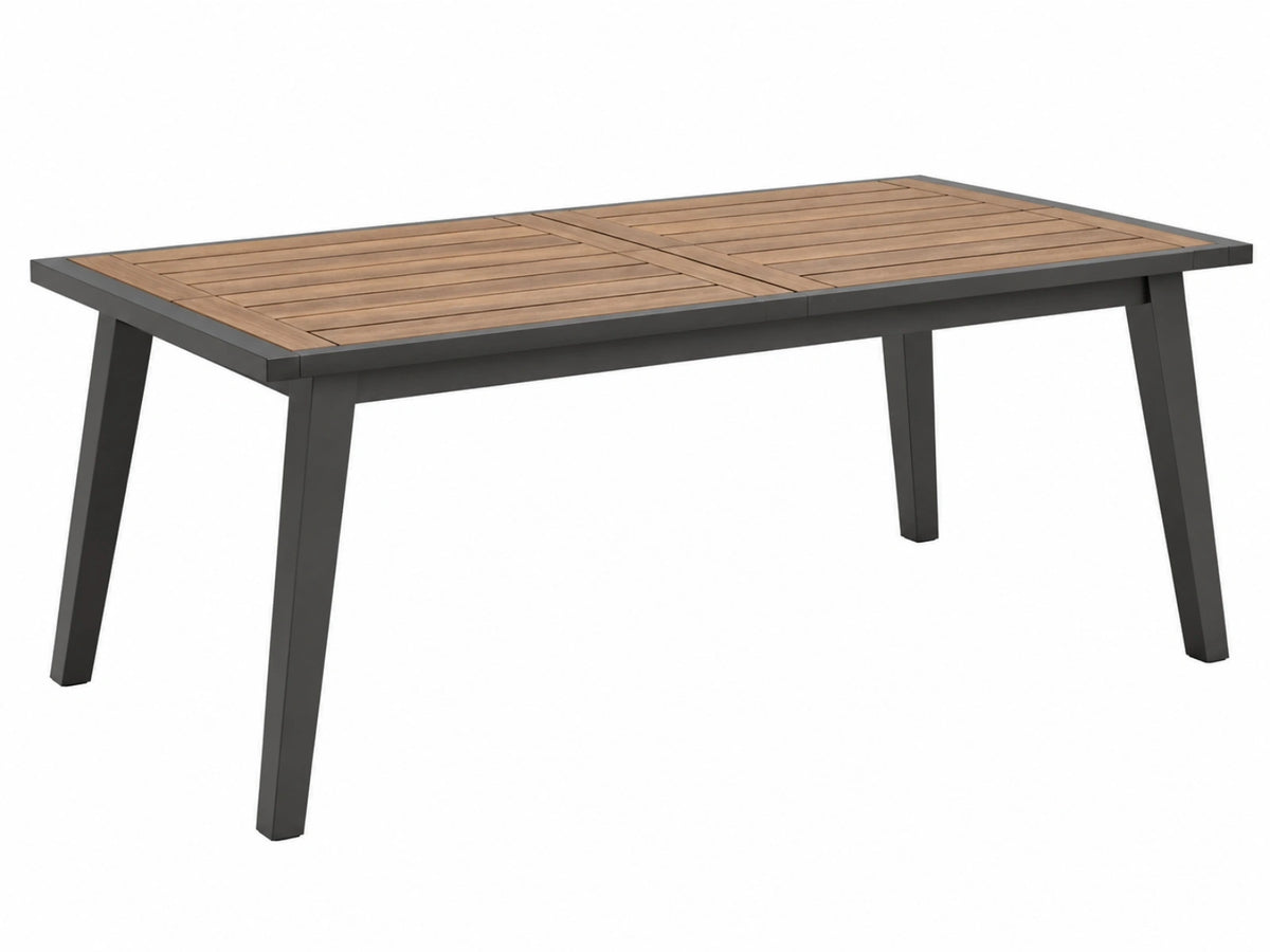 Table de jardin 200 x 100 x 75 cm en métal et plateau aspect bois marron noir - style contemporain