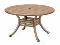 Table de jardin ronde 120 x 74 cm en métal bronze aspect bois avec trou de parasol style classique