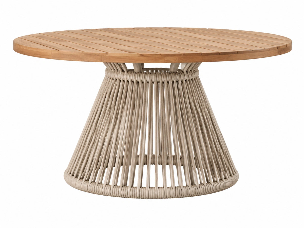 Table de jardin ronde 120 cm en bois naturel et corde beige style naturel