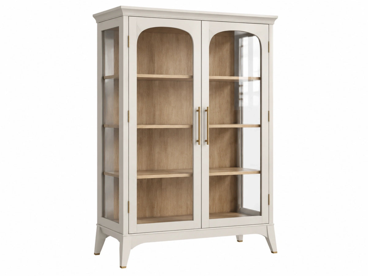 Vitrine 100 x 45 x 190 cm en bois et verre blanc style classique