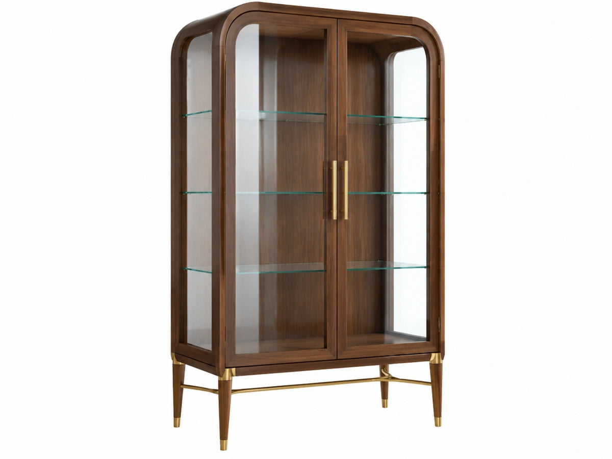 Vitrine 100 x 45 x 180 cm en bois brun et verre - rangement contemporain