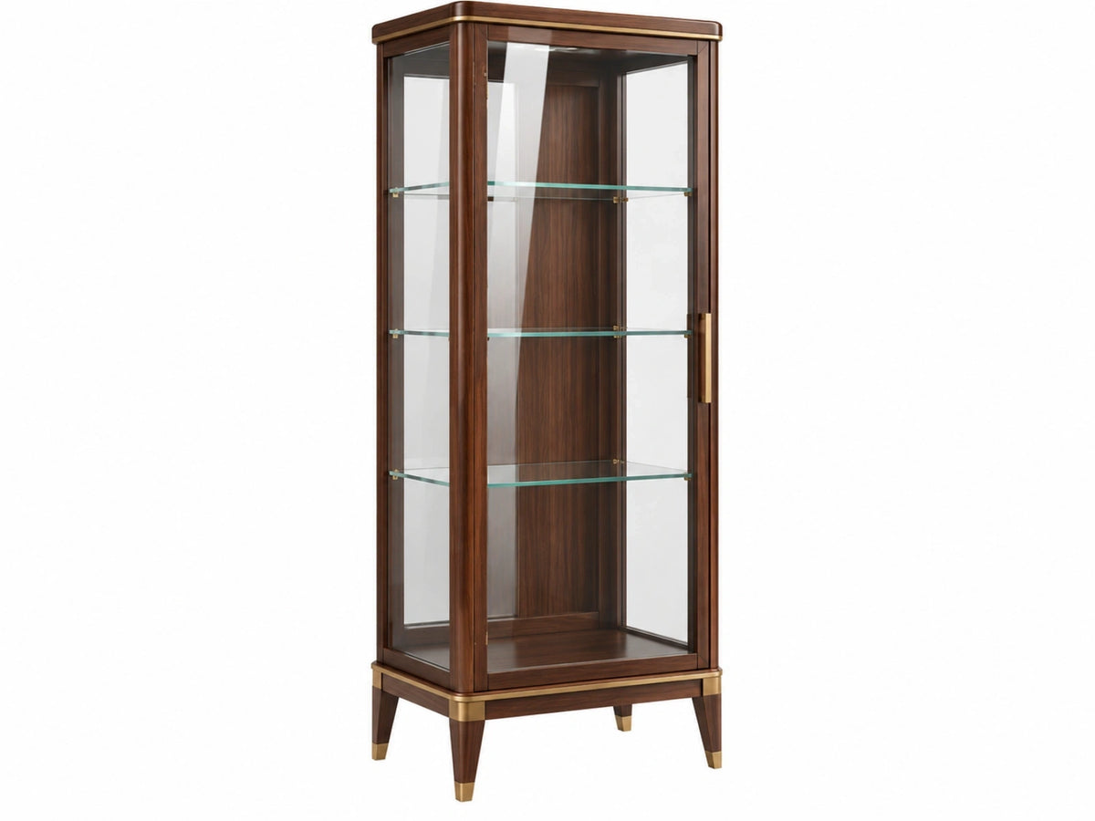 Vitrine 80 x 45 x 180 cm en bois brun et verre - rangement élégant