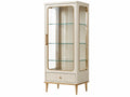 Vitrine 70 x 40 x 180 cm en verre et panneaux ivoire doré style contemporain avec tiroir
