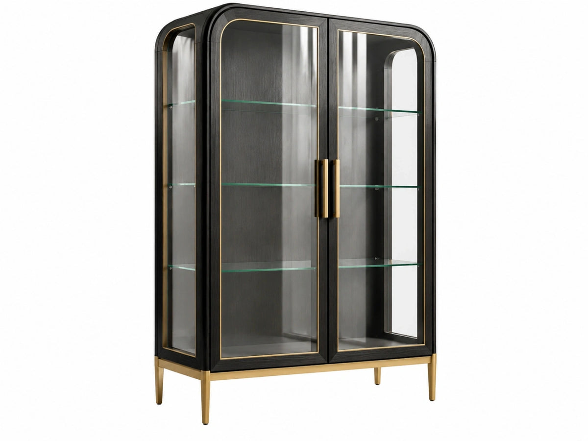 Vitrine 100 x 42 x 180 cm en bois noir et verre avec portes style contemporain