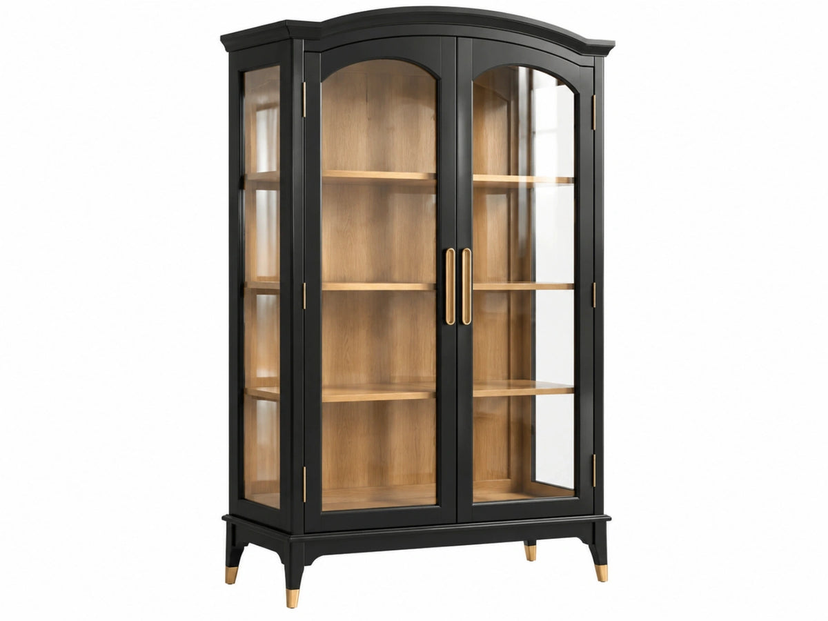 Armoire vitrine 100 x 45 x 190 cm en bois noir et verre - rangement classique