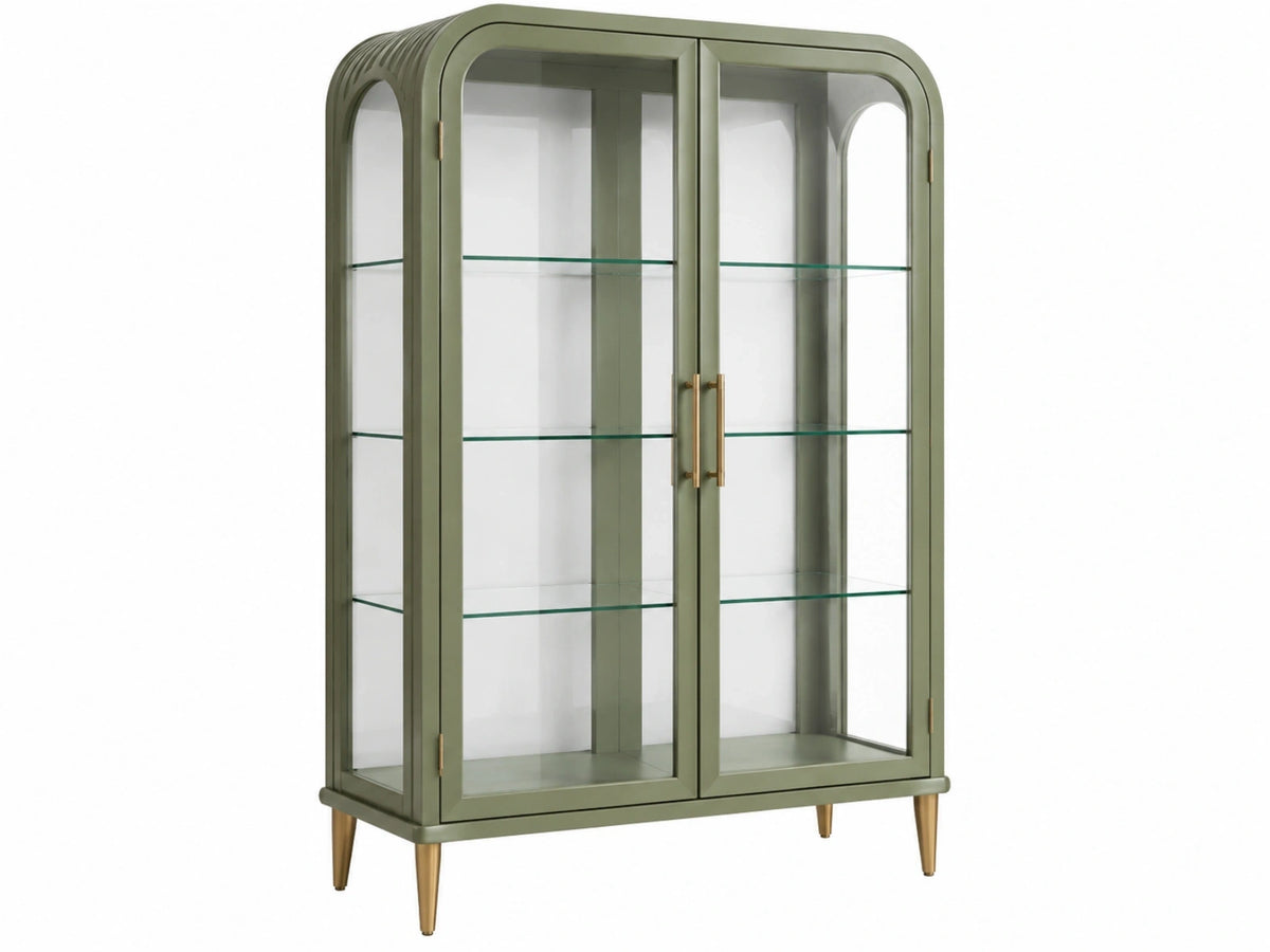 Vitrine 100 x 40 x 190 cm en bois et verre vert style contemporain